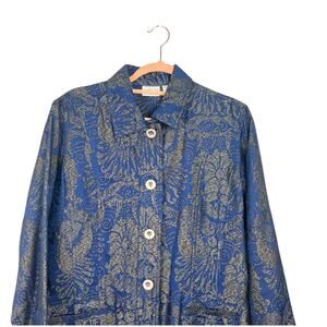 CHICO’S Cobalt & Pewter Button Front Brocade Jacket  12/14 Whimsigoth Fairy